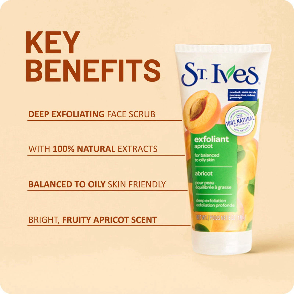St. Ives Fresh Skin Apricot Face Scrub, Deep Exfoliator Skin Care for Clean, Glowing Skin, Oil-free Facial Scrub Made wi