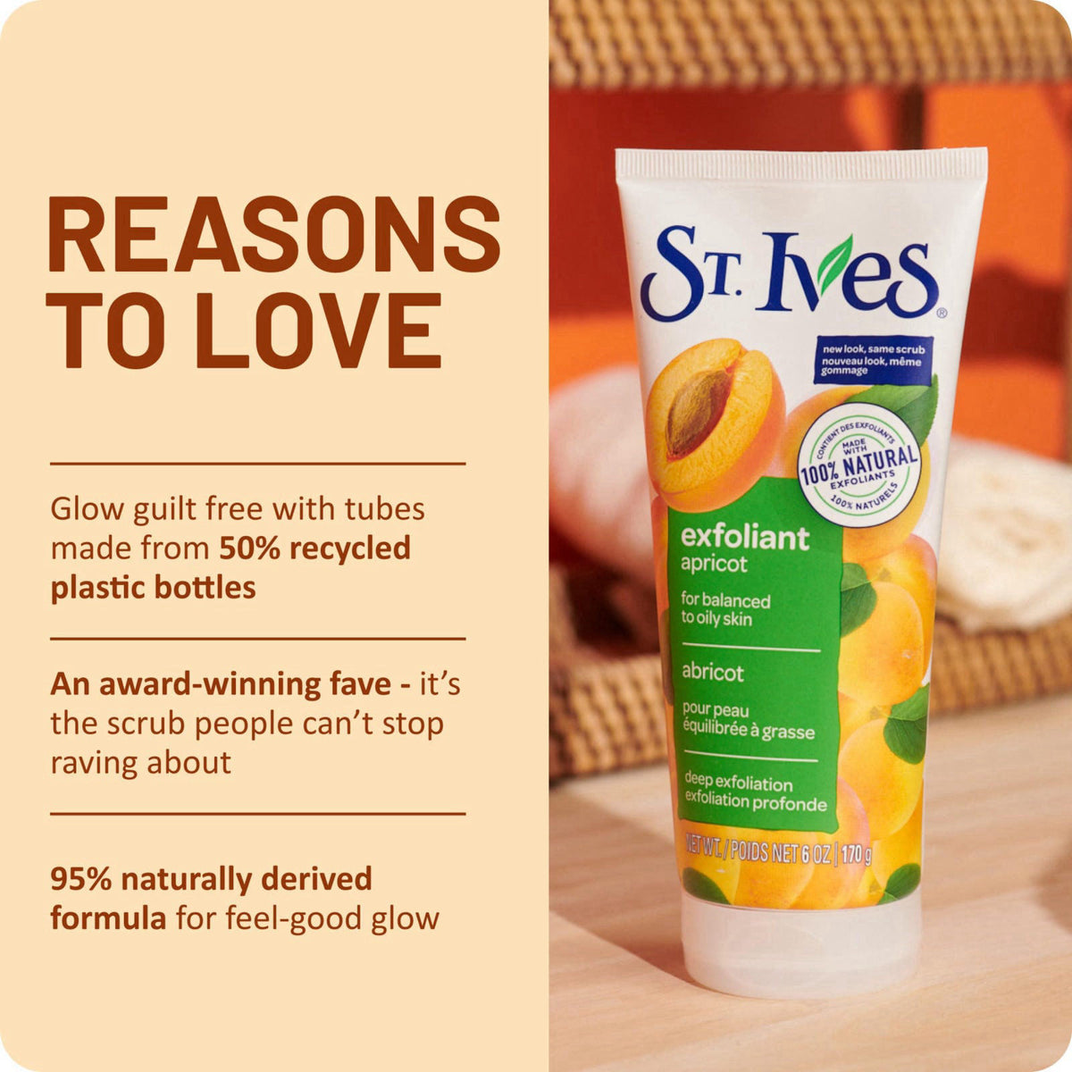 St. Ives Fresh Skin Apricot Face Scrub, Deep Exfoliator Skin Care for Clean, Glowing Skin, Oil-free Facial Scrub Made wi