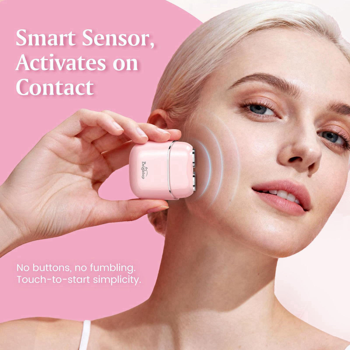 Brightup Facial Hair Removal for Women - Painless Electric Shaver – close-up detail in Shimmer Pink