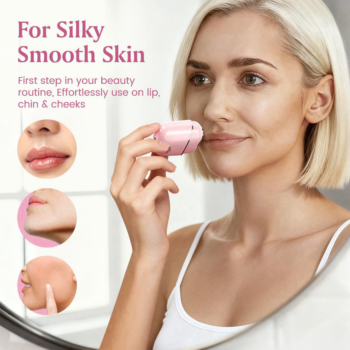 Brightup Facial Hair Removal for Women - Painless Electric Shaver – back view and specifications