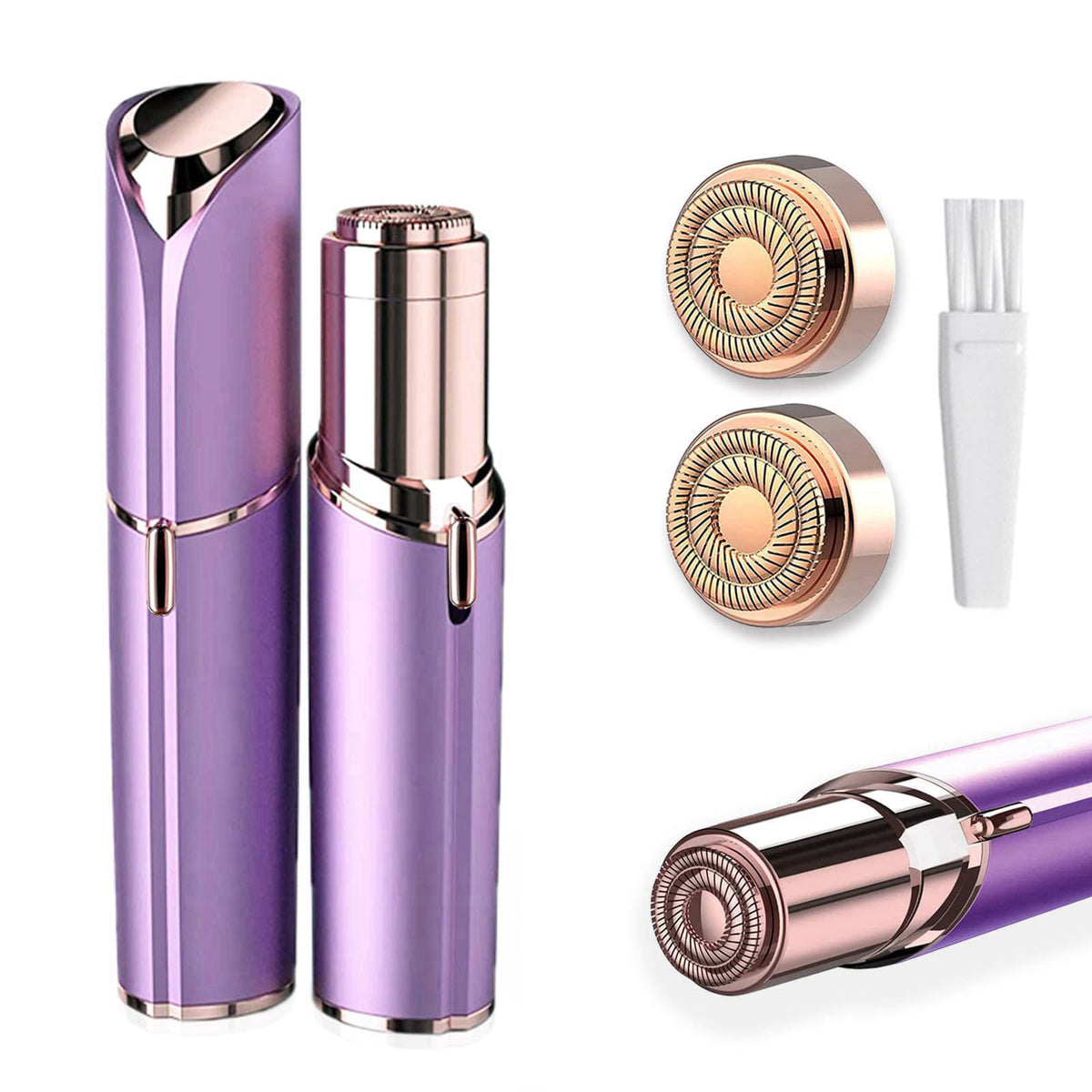 innobeaut Battery Powered Facial Hair Remover for Women, with 2 Replacement Heads – Purple, Stainless Steel