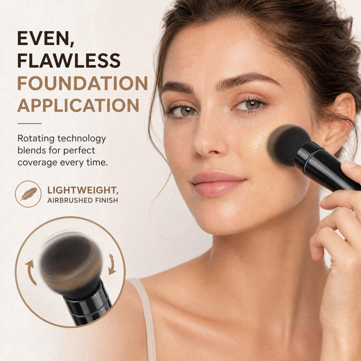 Beauty Star 360° Electric Makeup Brush with 2 Replaceable Brush Heads, 2 Adjustable Speeds, Fast and Even Makeup Applica