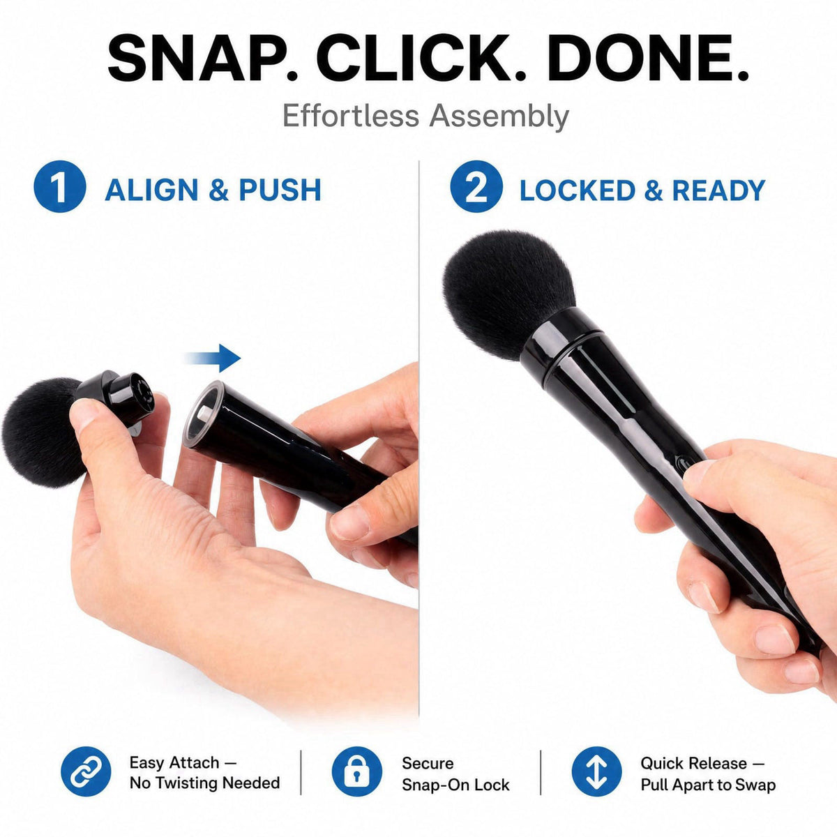 Beauty Star 360° Electric Makeup Brush with 2 Replaceable Brush Heads, 2 Adjustable Speeds, Fast and Even Makeup Applica