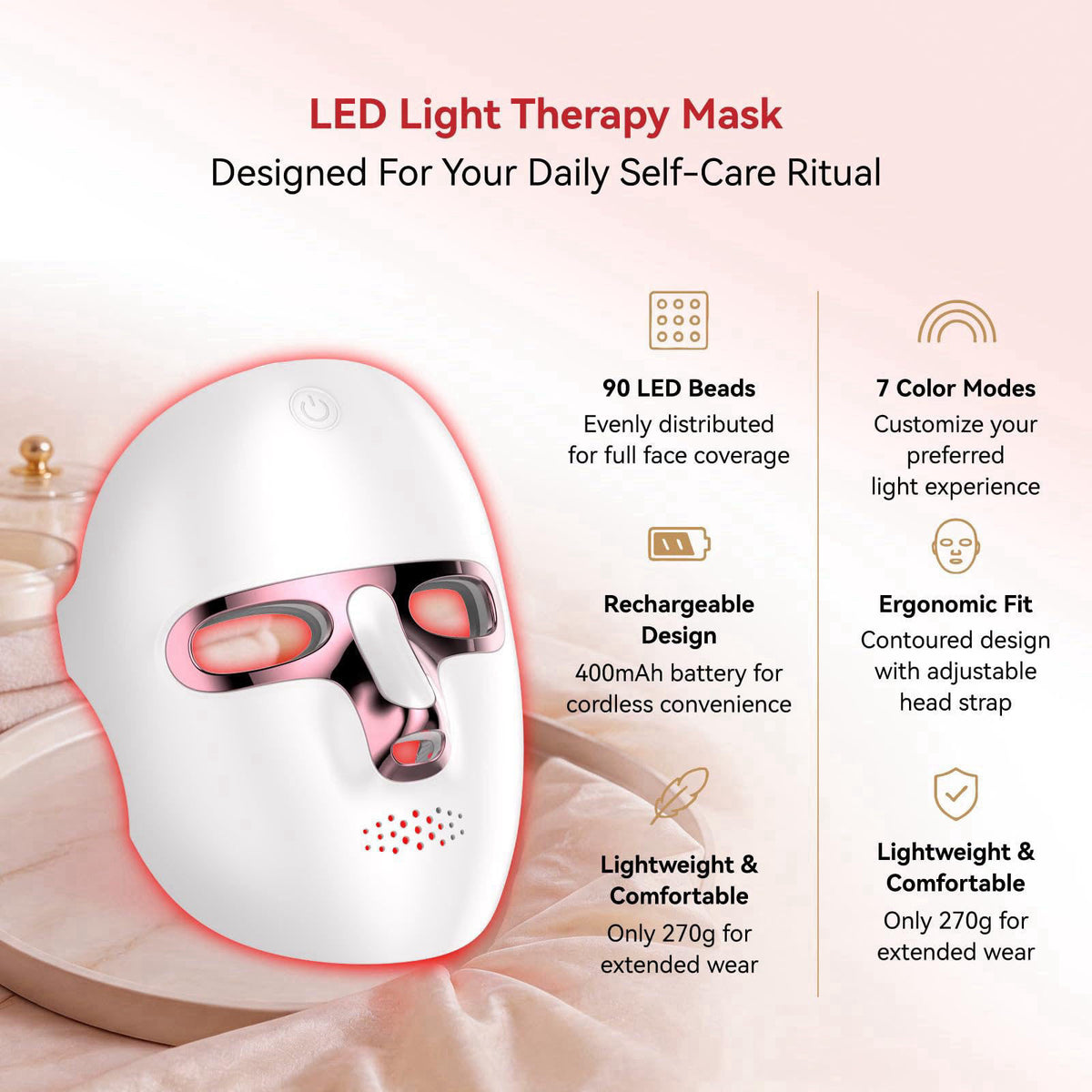 ViLeeLia Led Mask Light Therapy, Cordless Rechargeable Face Mask with Built-in Battery, Lightweight Skin Care Device – c