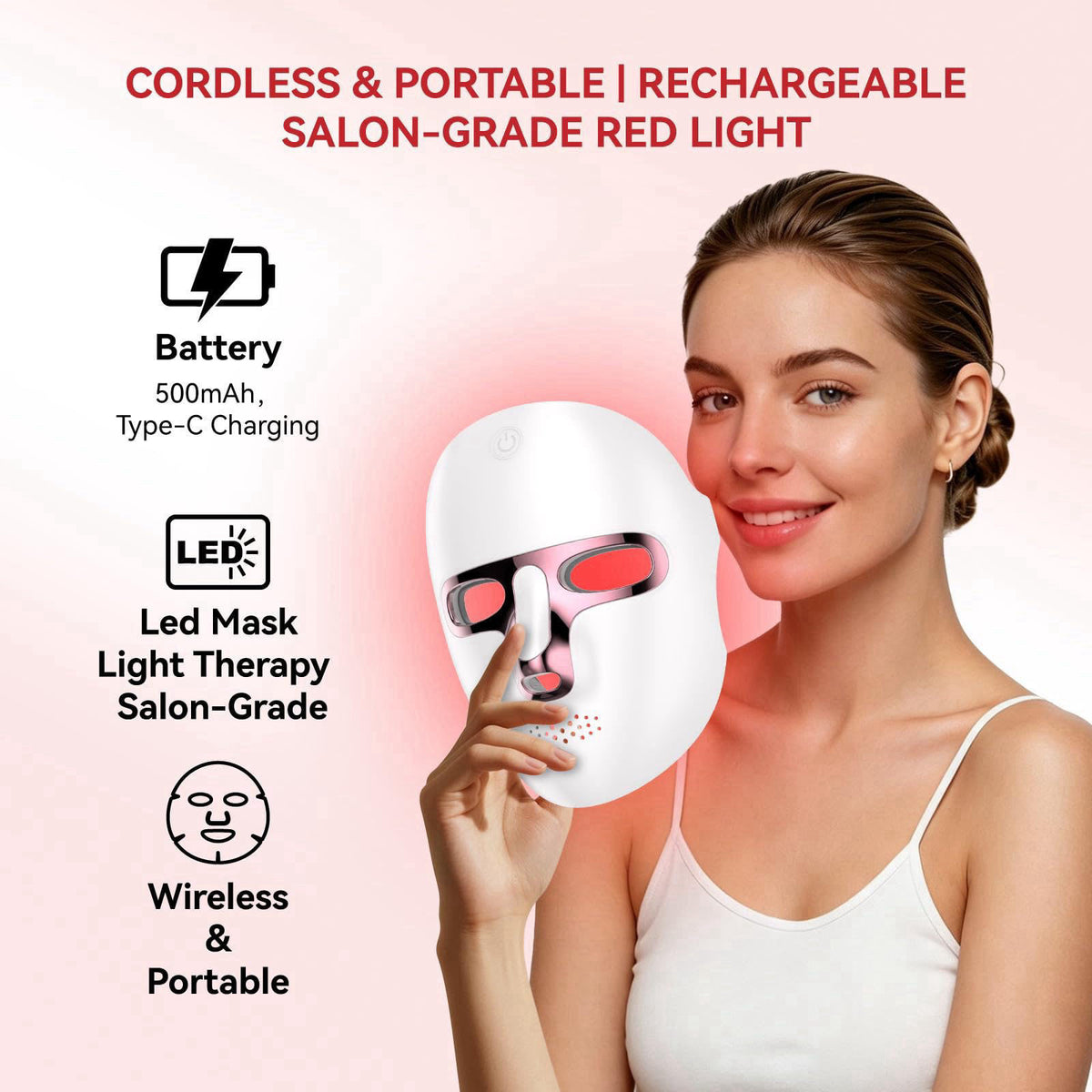 ViLeeLia Led Mask Light Therapy, Cordless Rechargeable Face Mask with Built-in Battery, Lightweight Skin Care Device – f