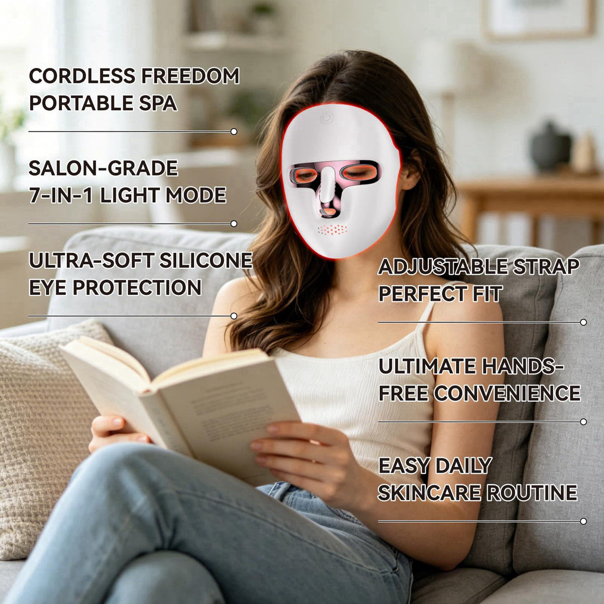 ViLeeLia Led Mask Light Therapy, Cordless Rechargeable Face Mask with Built-in Battery, Lightweight Skin Care Device – b