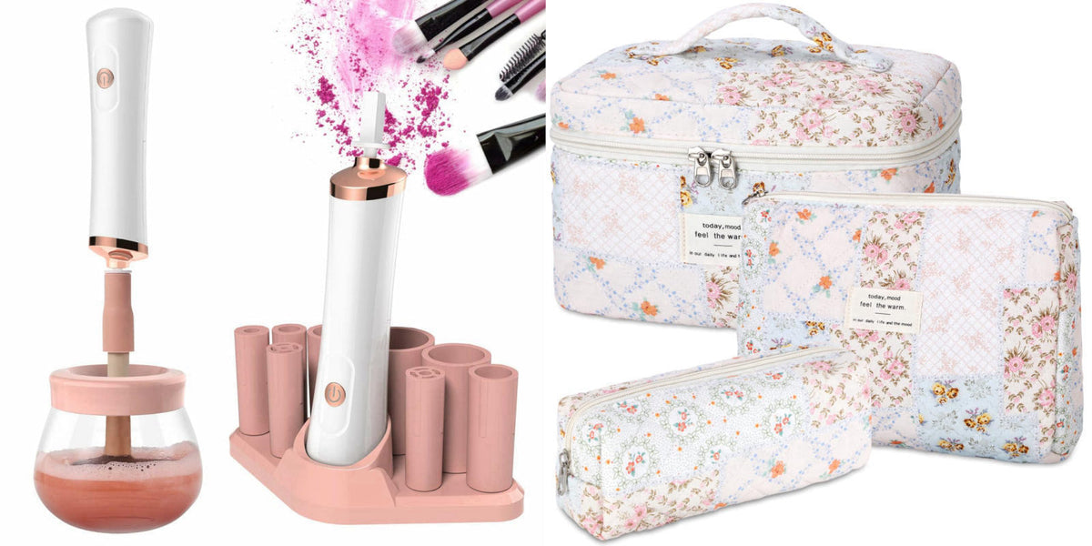 Senbowe Makeup Brush Cleaner and Large Cotton Floral Makeup Bag – product photo (Brush Cleaners)