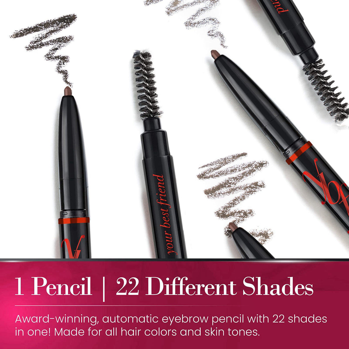 YBF Beauty Eyebrow Pencil - Universal Automatic Brow Pencil With Spoolie Brush - Perfect Eyebrow Makeup Shaper and Fille