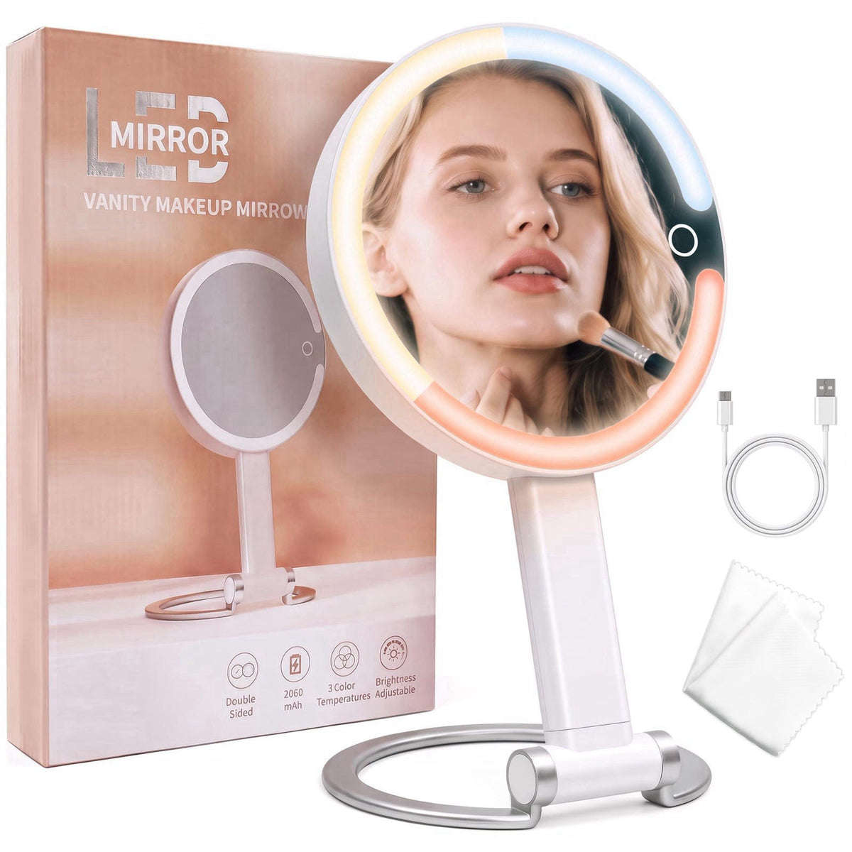 SANYCASA Travel Makeup Mirror with Lights 10X/1X, Rechargeable Magnifying Mirror – product photo (Compact &amp; Travel M