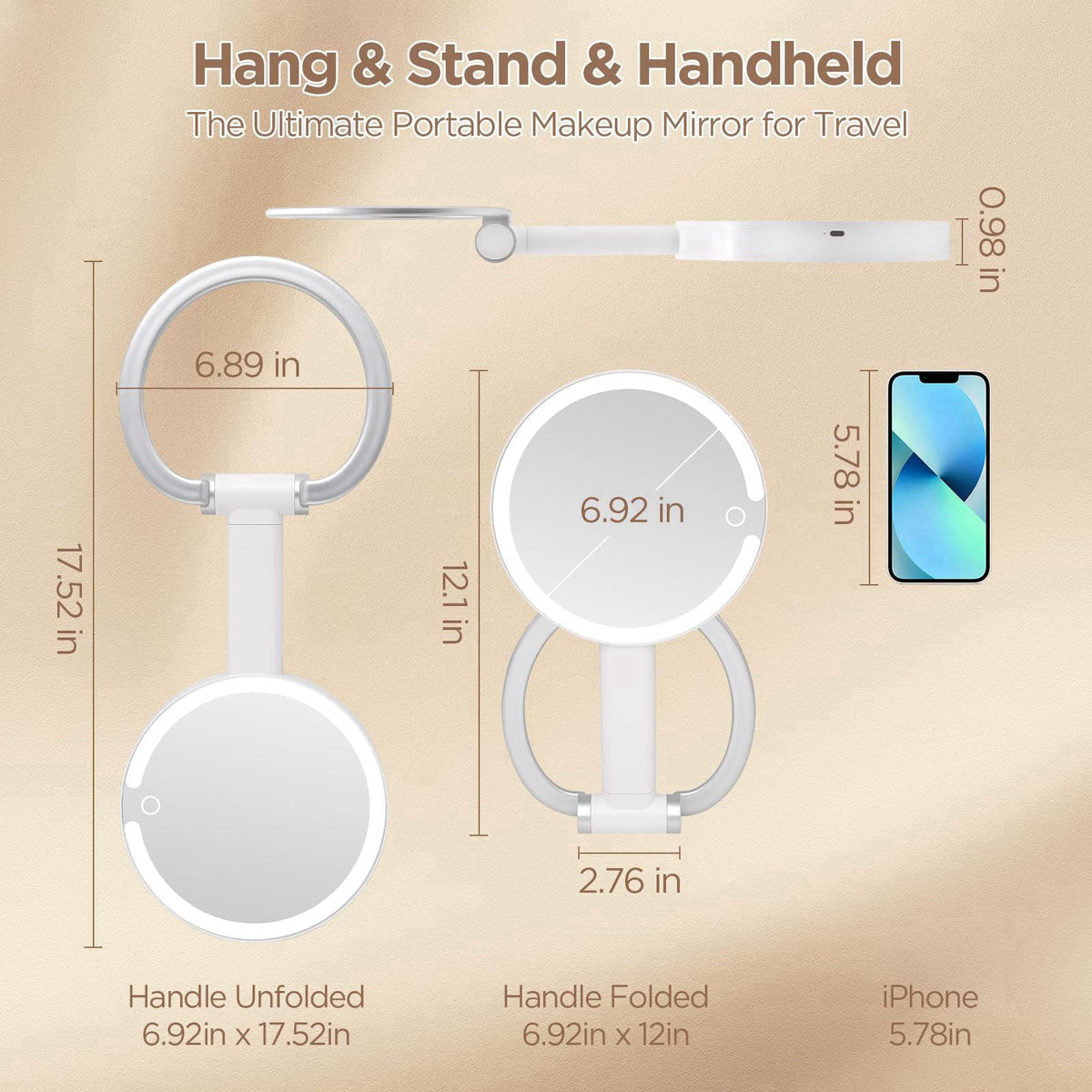 SANYCASA Travel Makeup Mirror with Lights 10X/1X, Rechargeable Magnifying Mirror – close-up detail