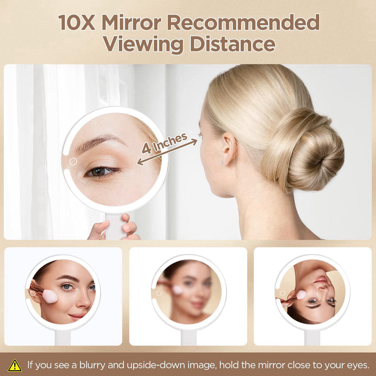 SANYCASA Travel Makeup Mirror with Lights 10X/1X, Rechargeable Magnifying Mirror – alternate angle