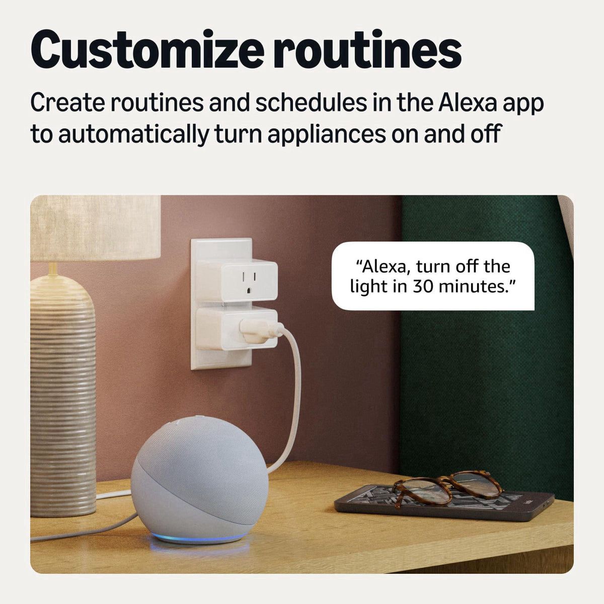 Amazon Basics Smart Plug, Works with Alexa Only, Voice Control, Remote APP Control, Schedule, Compact Design, Versatile,