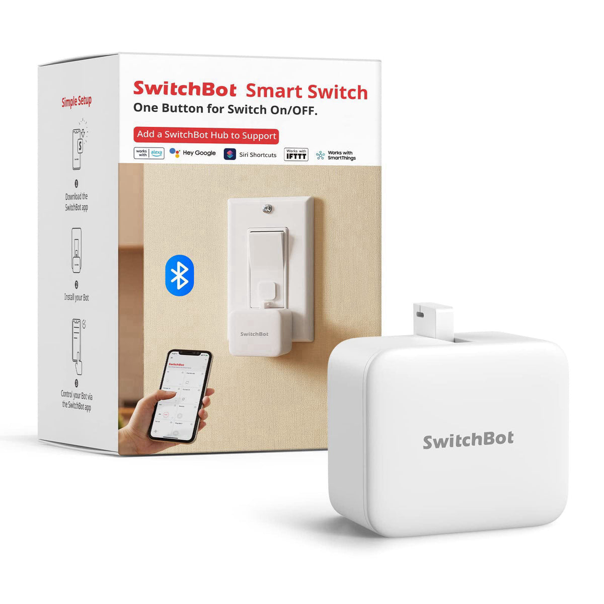Switchbot Smart Switch Button Pusher (Bluetooth) – Fingerbot for Rocker Switch/One-Way Buttons, App Timer Control, No Wi