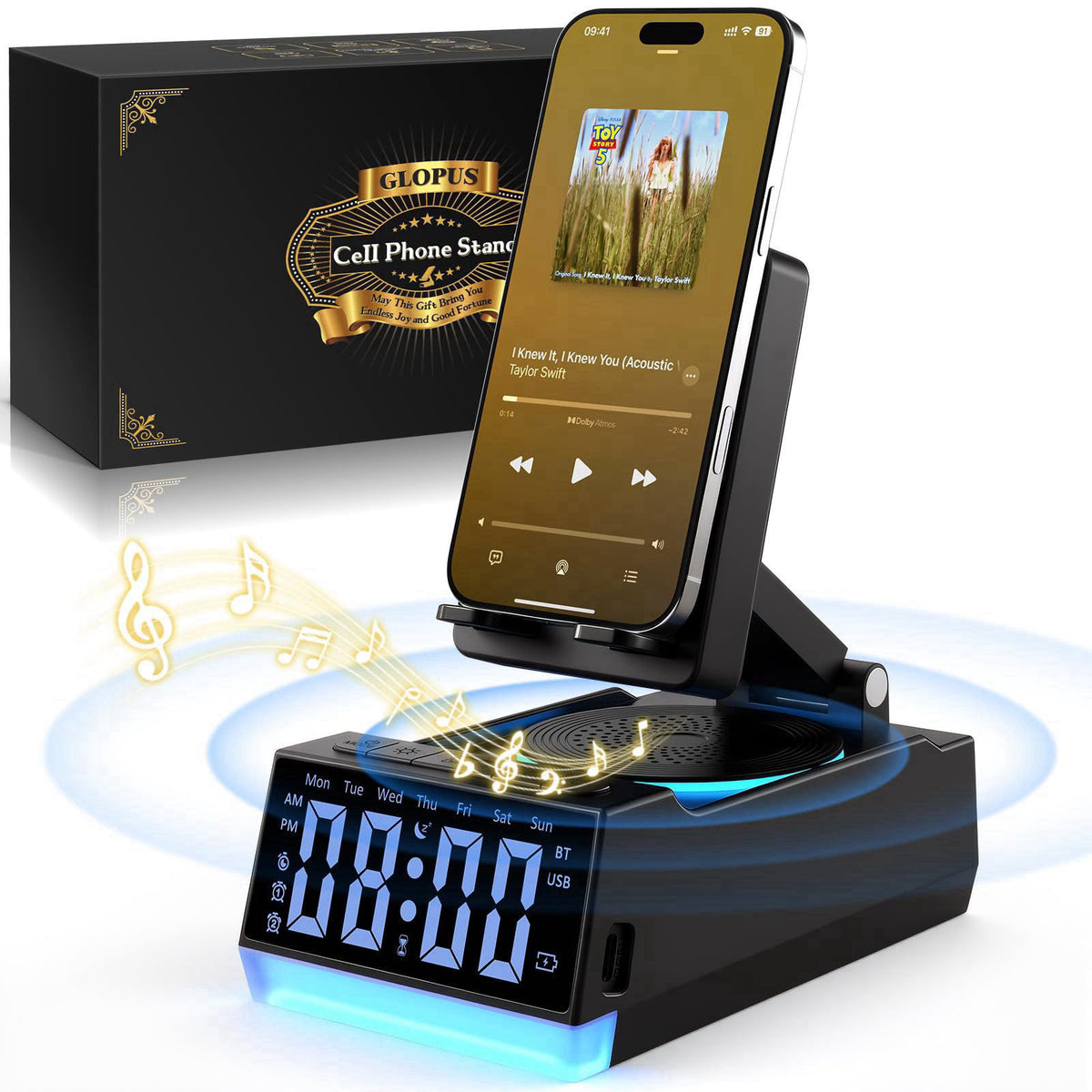 GLOPUS Induction Speaker, 7 in 1 Cell Phone Stand with Wireless Bluetooth Speaker & RGB Light, Christmas Stocking Stuffe