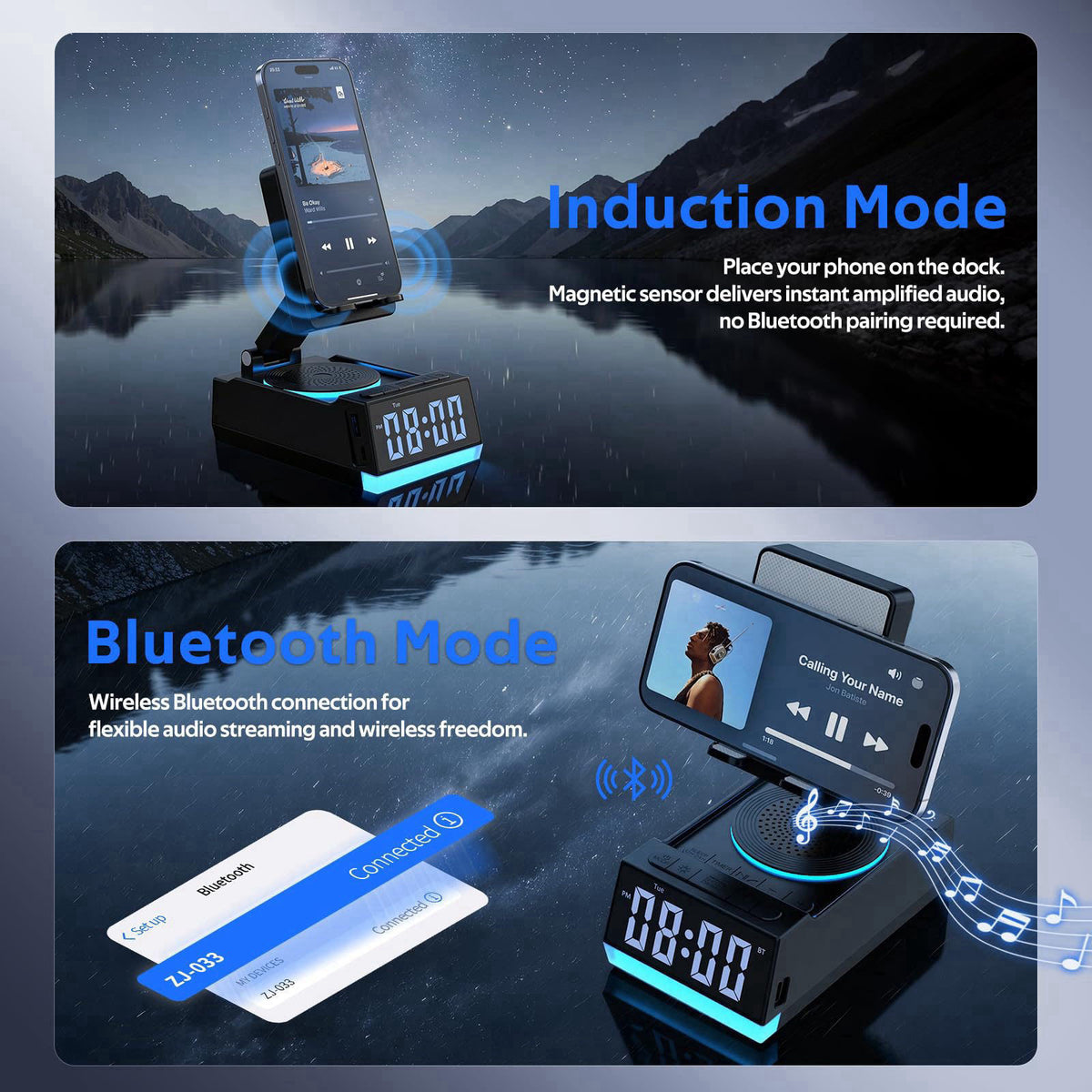 GLOPUS Induction Speaker, 7 in 1 Cell Phone Stand with Wireless Bluetooth Speaker & RGB Light, Christmas Stocking Stuffe