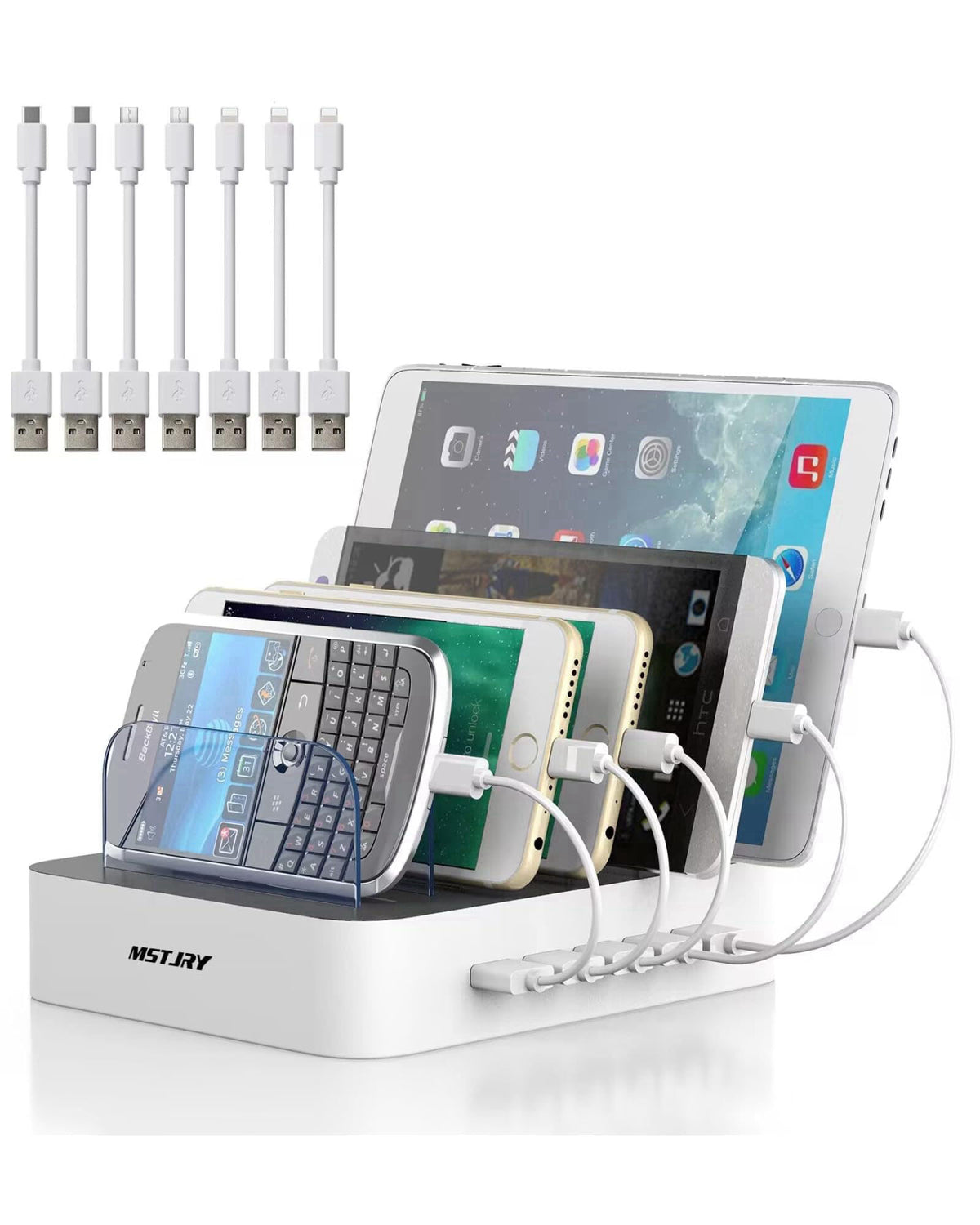 MSTJRY Charging Station for Multiple Devices : 5 Port Multi USB-A Charger Stations Multi-Device Organizer Charging Dock 
