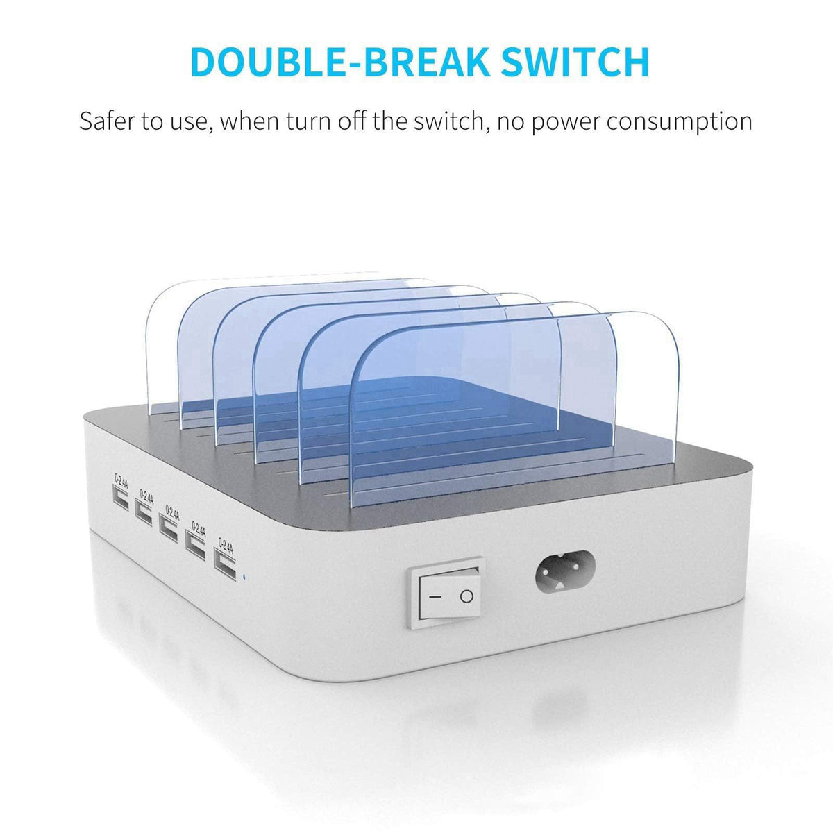 MSTJRY Charging Station for Multiple Devices : 5 Port Multi USB-A Charger Stations Multi-Device Organizer Charging Dock 