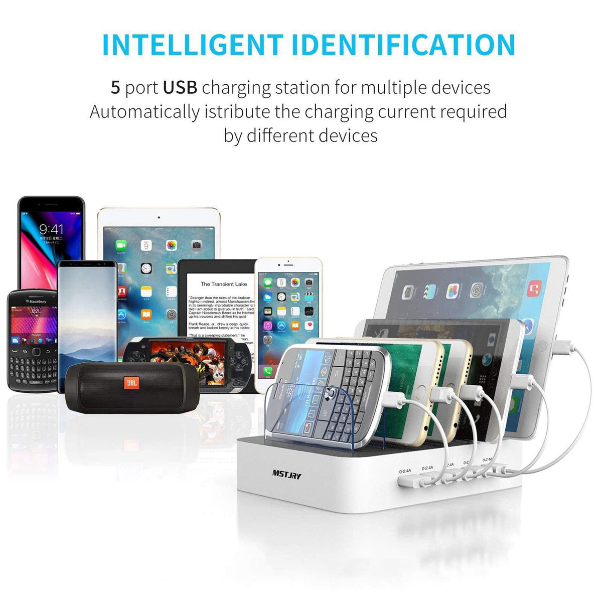 MSTJRY Charging Station for Multiple Devices : 5 Port Multi USB-A Charger Stations Multi-Device Organizer Charging Dock 