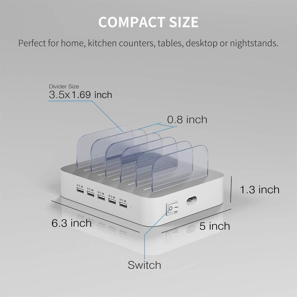 MSTJRY Charging Station for Multiple Devices : 5 Port Multi USB-A Charger Stations Multi-Device Organizer Charging Dock 