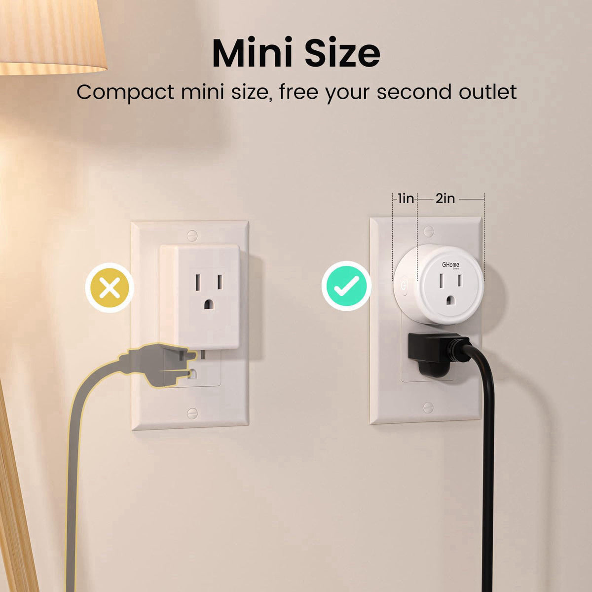 GHome Smart Plug Mini, WiFi Smart Outlet Plug Works with Alexa and Google Home, Timer Outlet with APP Control, 2.4GHz Ne