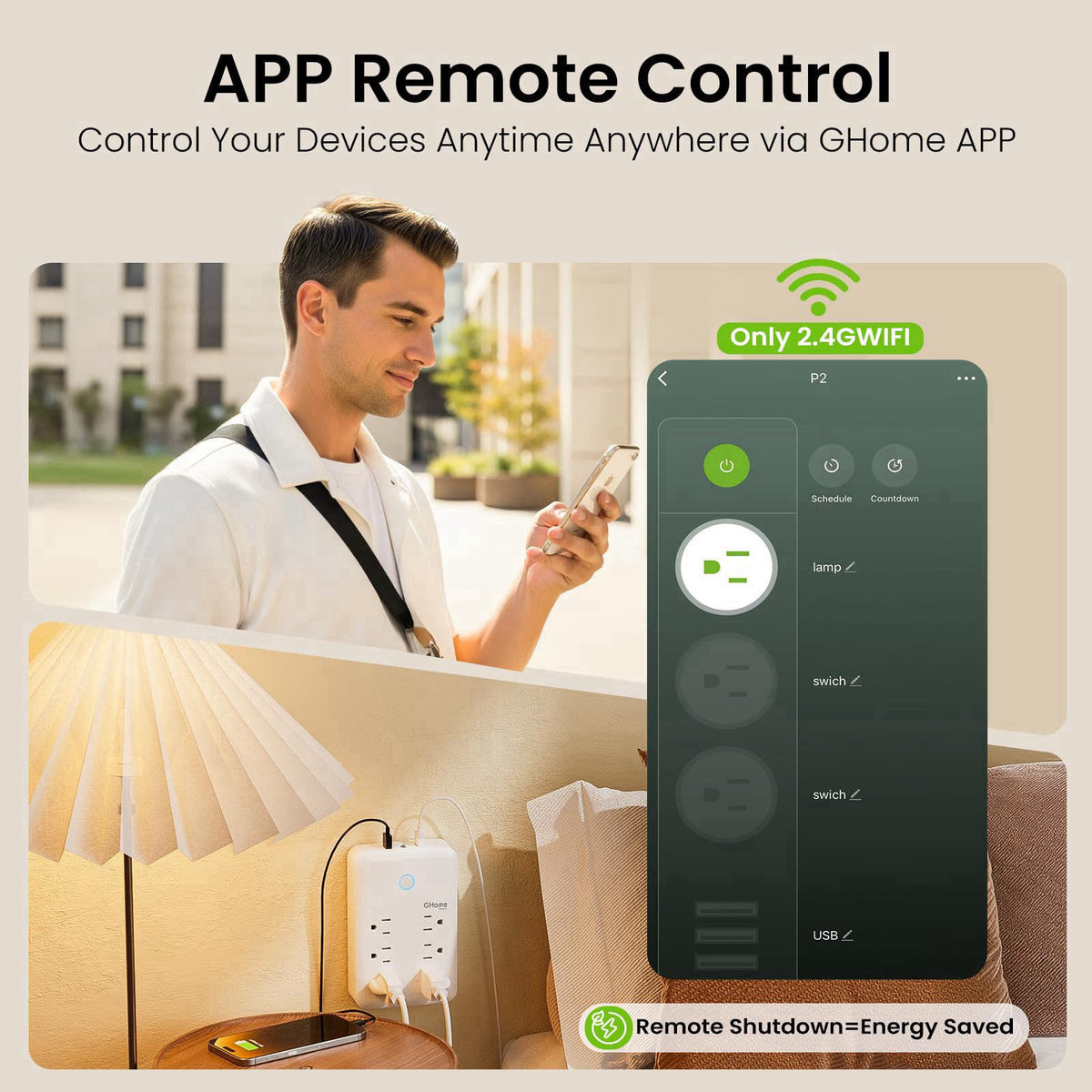 GHome Smart Plug Outlet Extender, USB Wall Charger with 3 Individual Smart Outlets and 3 Smart USB Ports, Works with Ale
