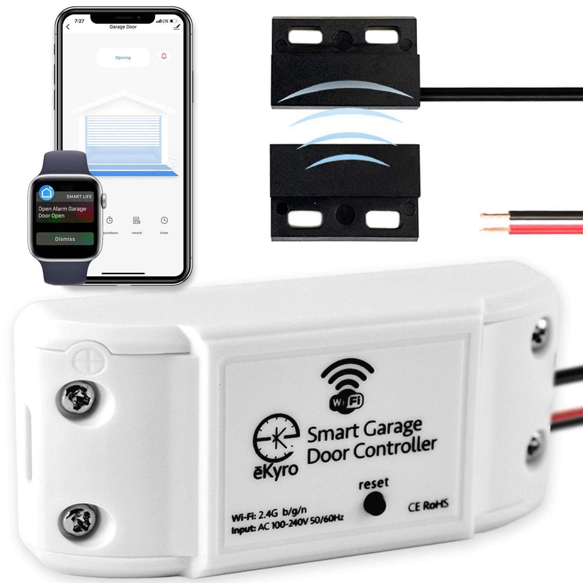 eKyro Smart Garage Door Opener - Universal WiFi Remote Controller Compatible with Alexa, Google Home, iPhone, Siri, Andr