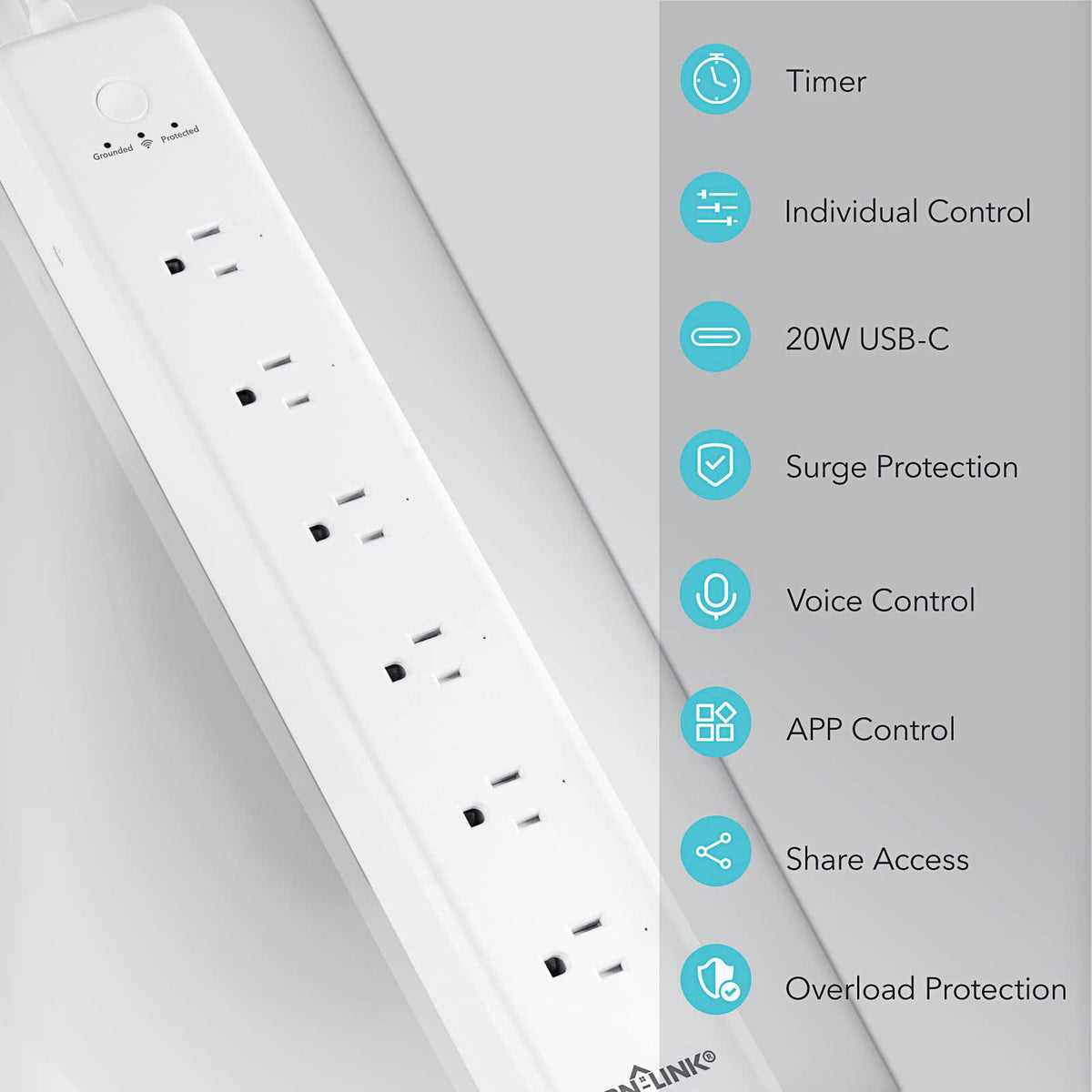 BN-LINK BN LINK Smart Plug Power Strip，Surge Protector with 6 Individually Controlled Smart Outlets, 4 USBs (incl. 20W U