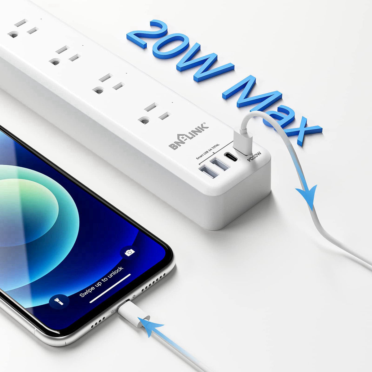 BN-LINK BN LINK Smart Plug Power Strip，Surge Protector with 6 Individually Controlled Smart Outlets, 4 USBs (incl. 20W U