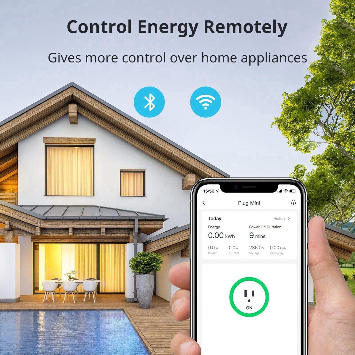SwitchBot Smart Plug Mini, 15A Energy Monitoring, WiFi & Bluetooth Outlet, Compatible with Alexa, Google Assistant, Home