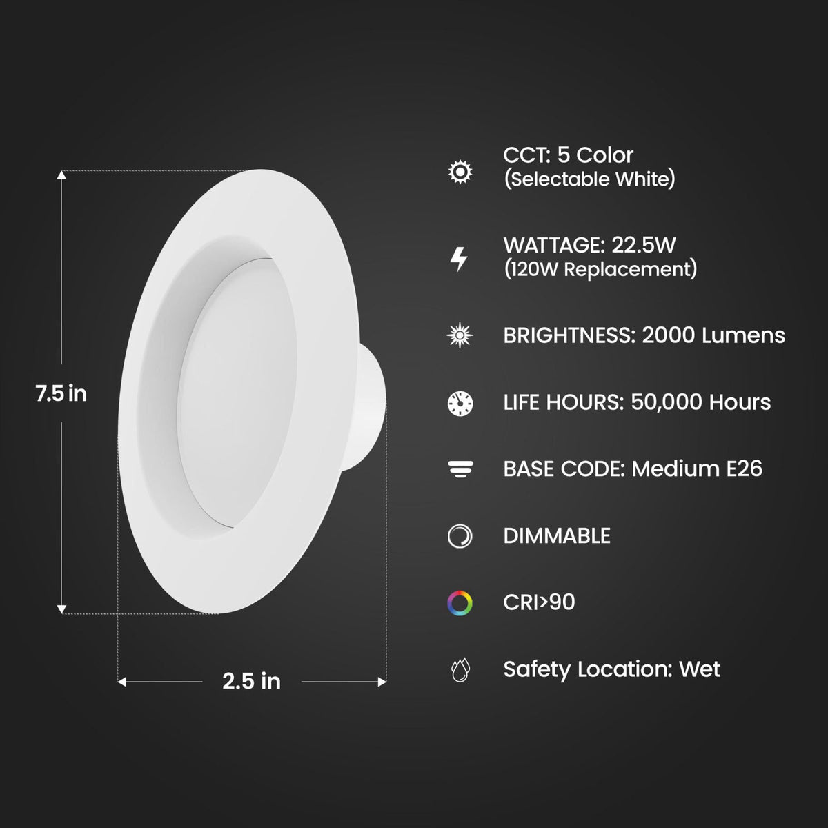 Feit Electric 5/6in LED Recessed Downlight Retrofit Kit, 120W Eq, 4 Pack – full view