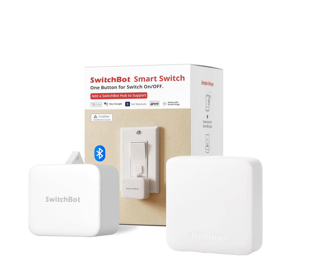 SwitchBot Bot White & Hub Mini Kit: Automate IR Devices & Physical Switches with Alexa/Google Voice Control, App Scenes 