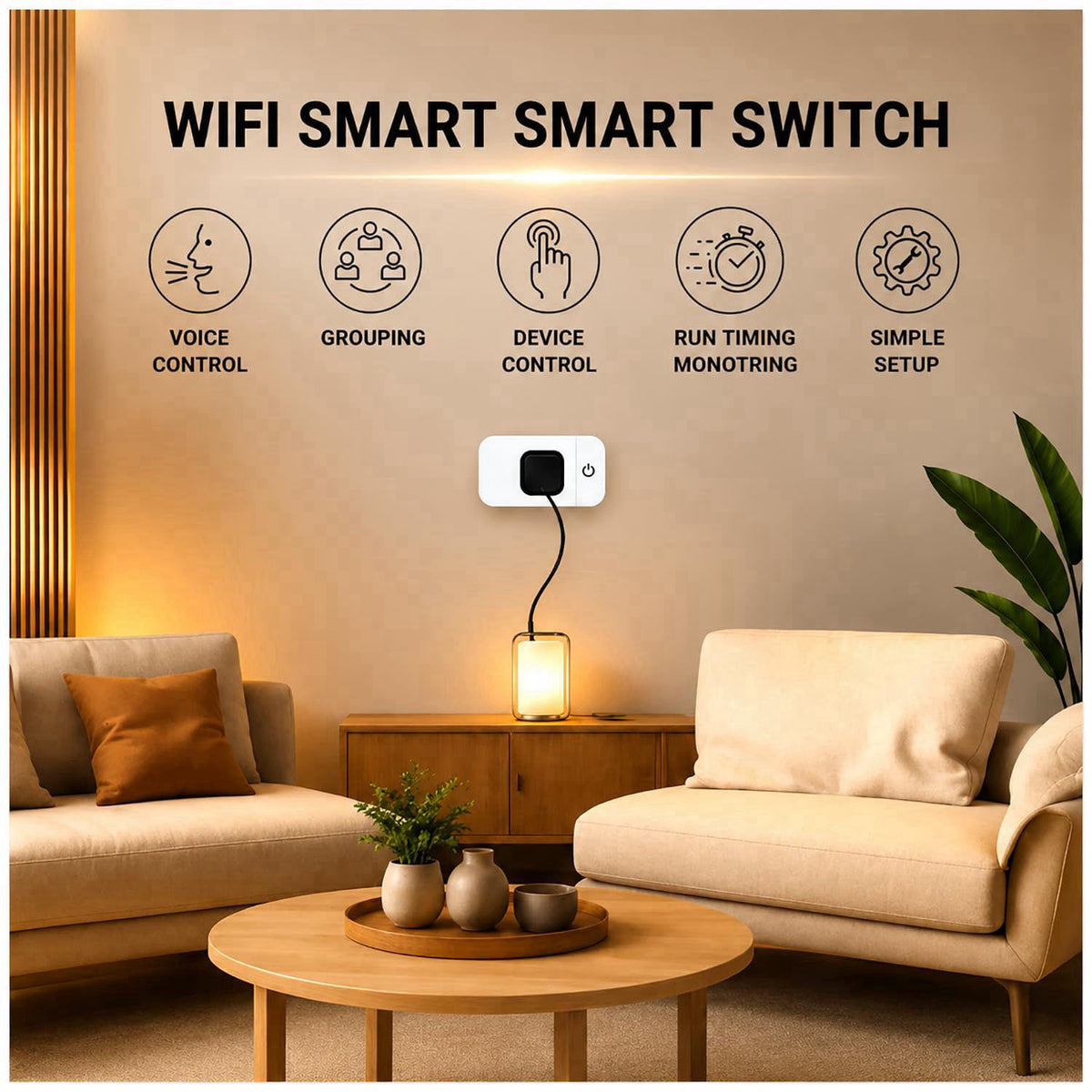 Lunabode LED 4 Pack Smart Home Wi-Fi Plugs - Alexa & Google Home Compatible, White, Toggle Switch, Automatic Operation –