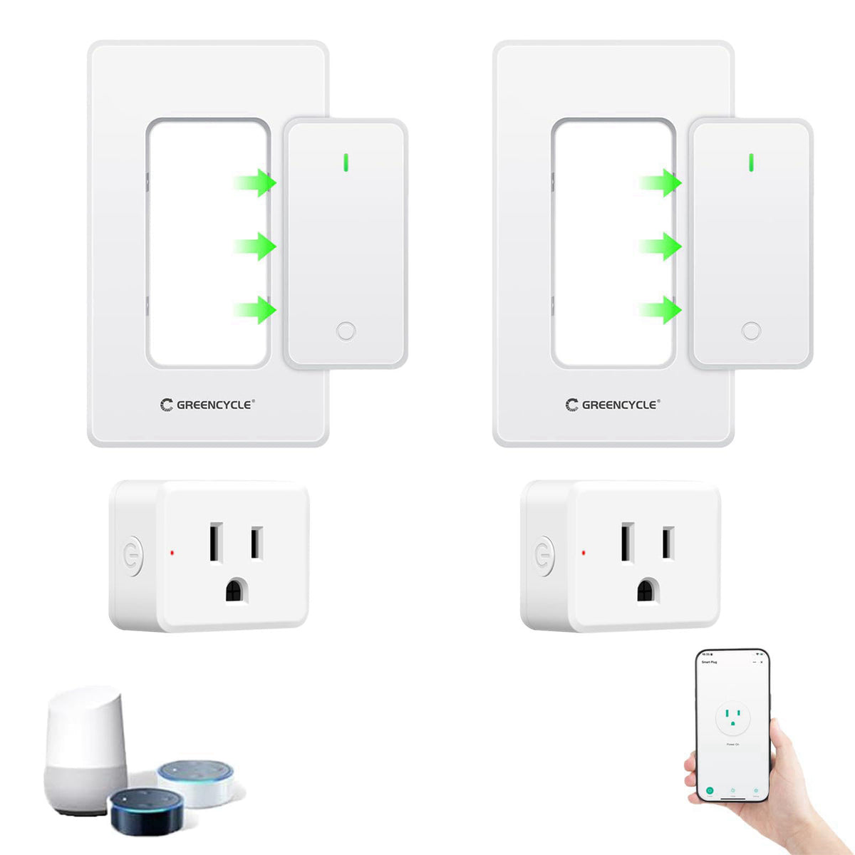 Greencycle WiFi Plug with Switch 2 Sets,App/Voice/Wireless Switch Control – product photo (Outlet Switches)
