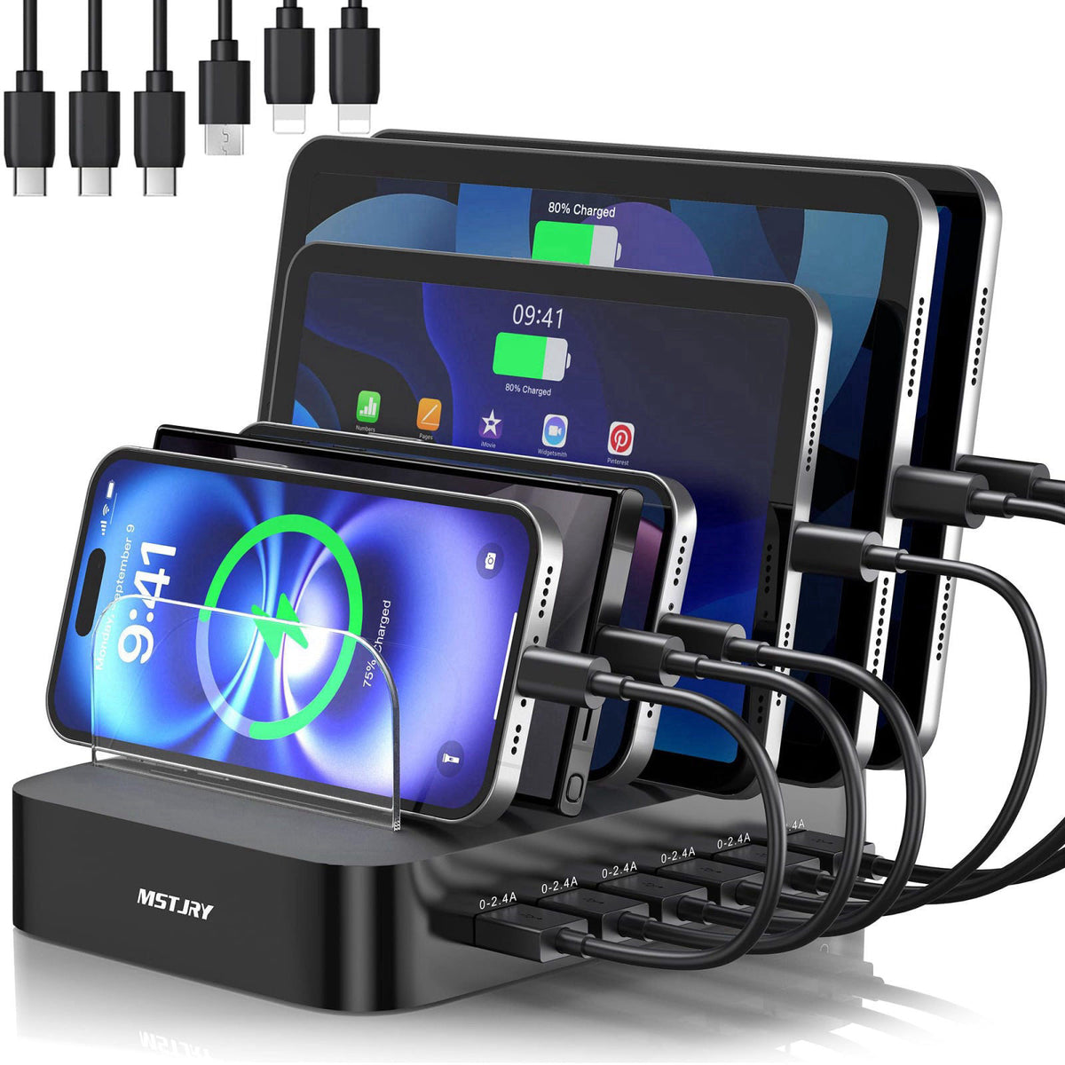 MSTJRY Charging Station for Multiple Devices : 6 Port USB Charger Stations - Family Multi-Device Organizer Charging Dock
