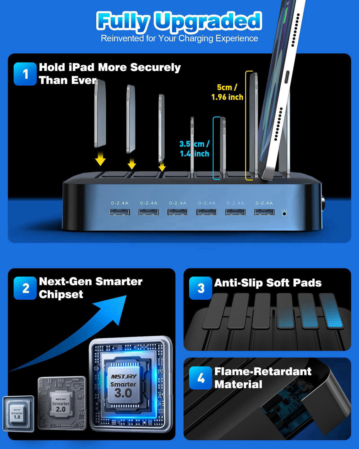 MSTJRY Charging Station for Multiple Devices : 6 Port USB Charger Stations - Family Multi-Device Organizer Charging Dock
