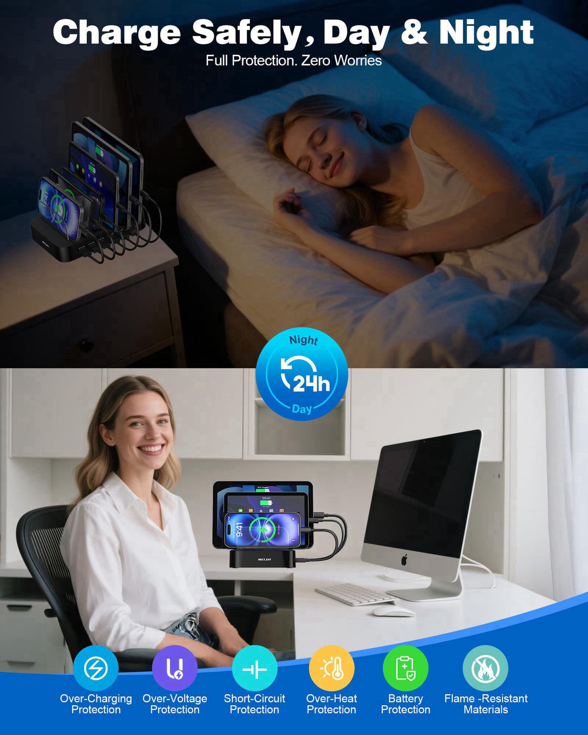 MSTJRY Charging Station for Multiple Devices : 6 Port USB Charger Stations - Family Multi-Device Organizer Charging Dock