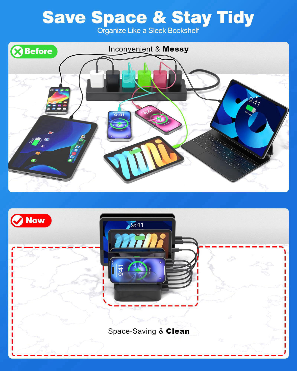 MSTJRY Charging Station for Multiple Devices : 6 Port USB Charger Stations - Family Multi-Device Organizer Charging Dock