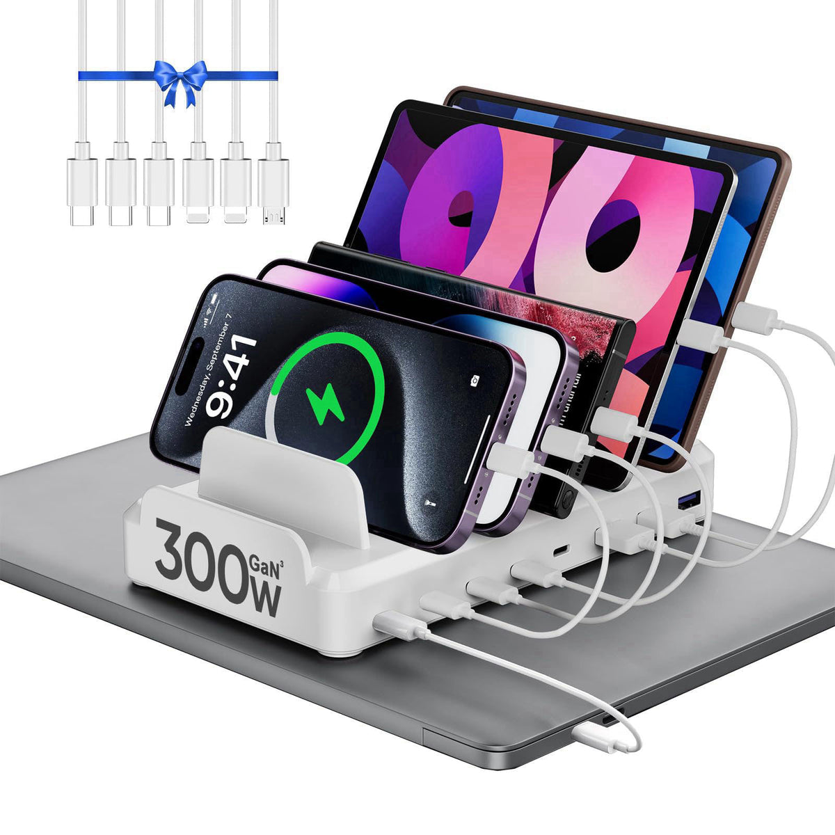 Lcssio 300W Charging Station for Multiple Devices, 8 Port Fast Charger – full view