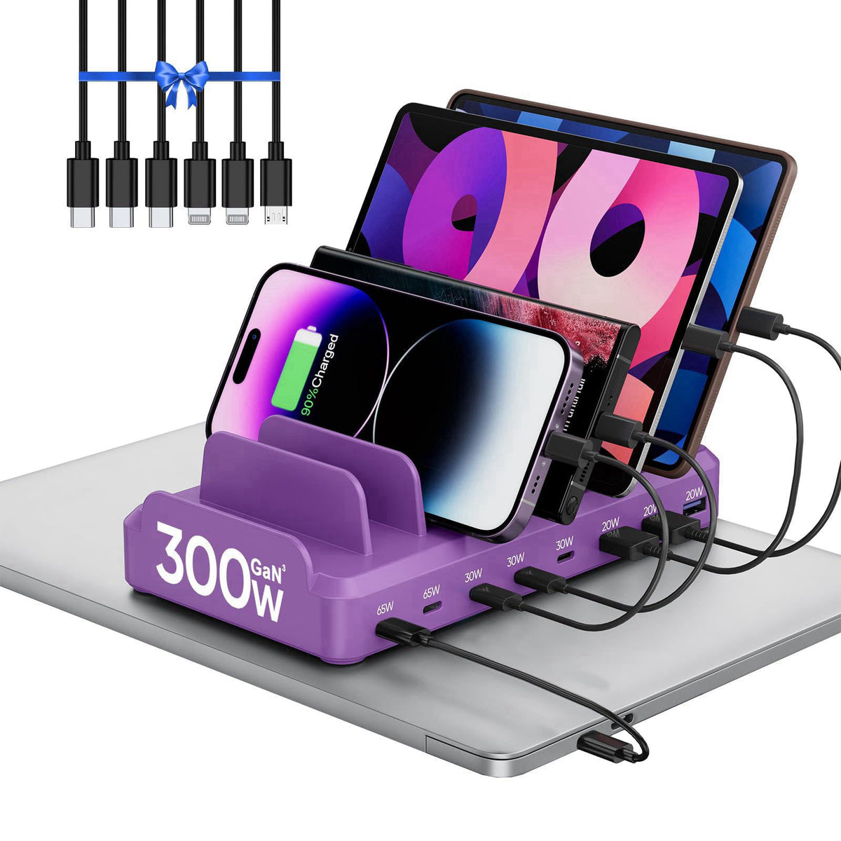 Lcssio 300W Charging Station for Multiple Devices, 8 Port Fast Charger – alternate angle