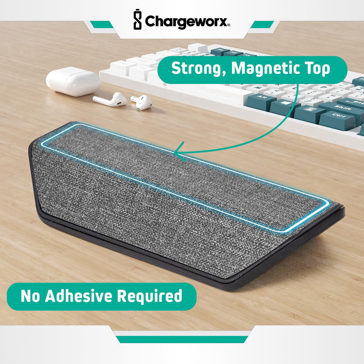 CHARGEWORX Magnetic Cable Management Organizer 4-PK, Cord Holder, 12 Clips, Desk Setup – packaging and label