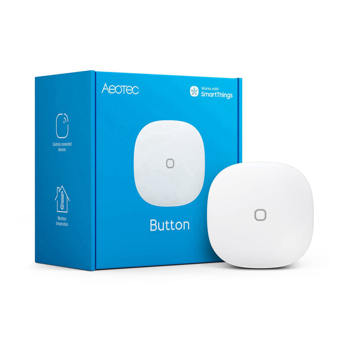 Aeotec SmartThings Button, Zigbee Remote Control, Works with Smart Home Hub – packaging and label