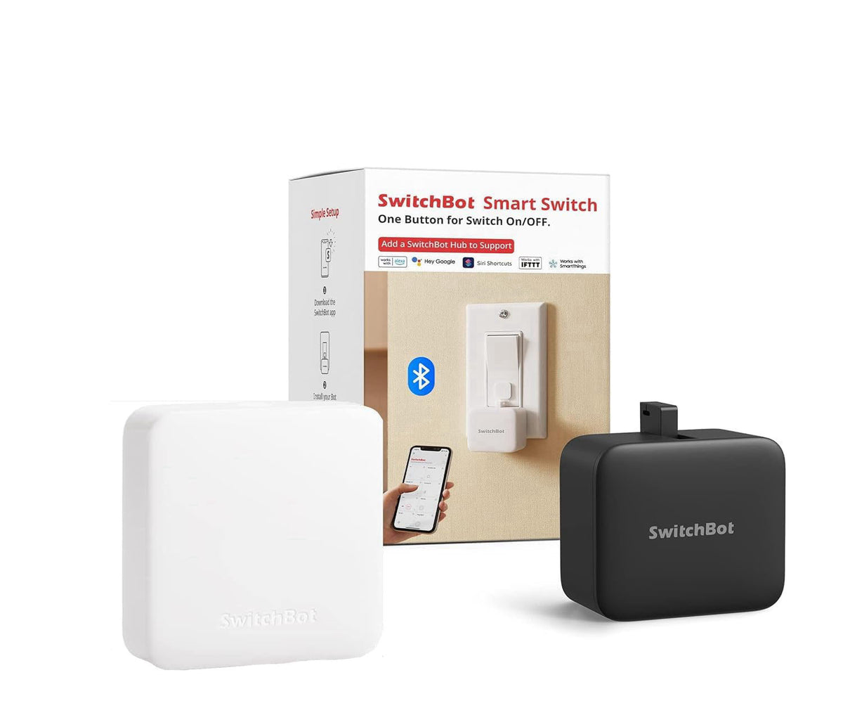 SwitchBot Bot Black & Hub Mini Kit: Automate IR Devices & Physical Switches with Alexa/Google Voice Control, App Scenes 