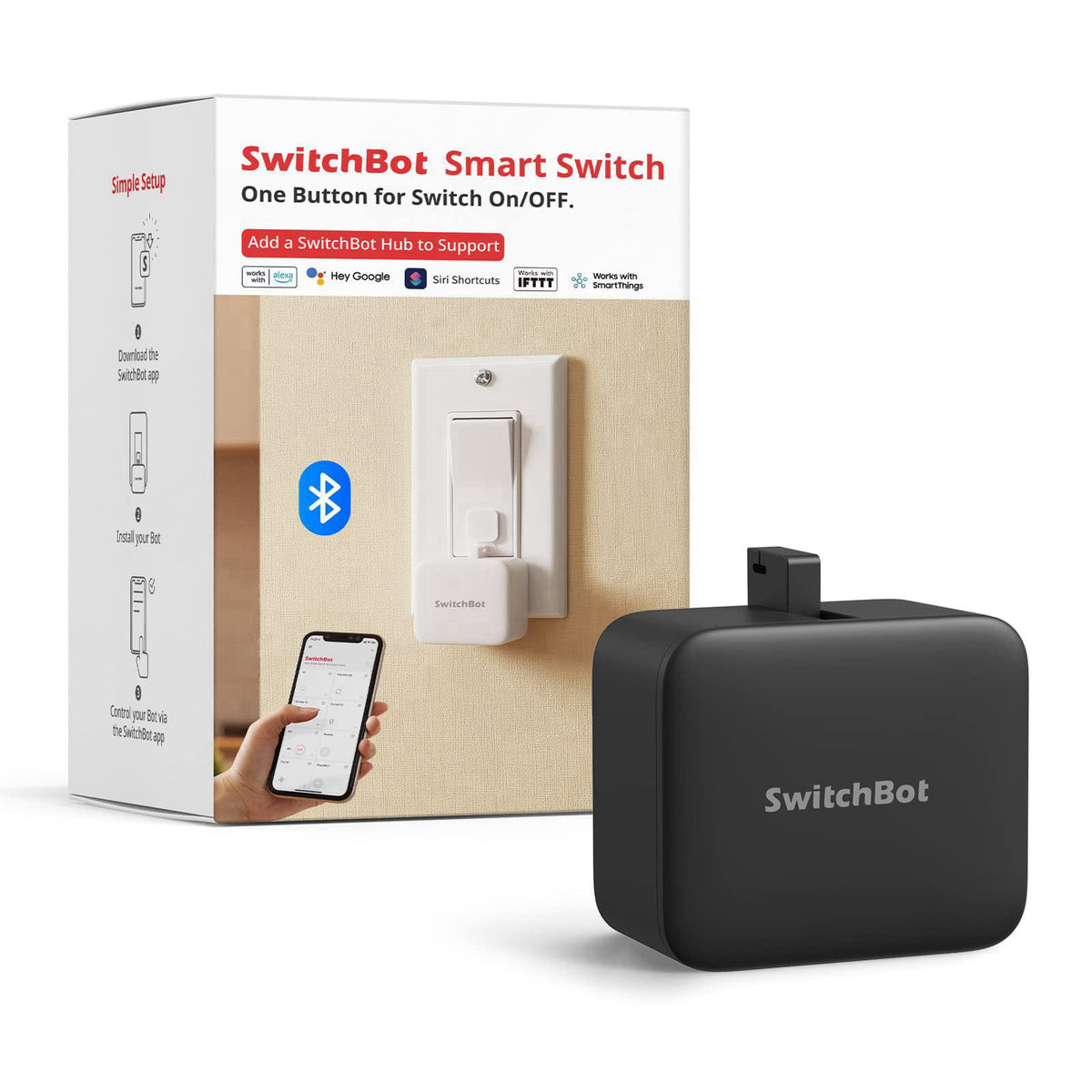 SwitchBot Bot Black & Hub Mini Kit: Automate IR Devices & Physical Switches with Alexa/Google Voice Control, App Scenes 