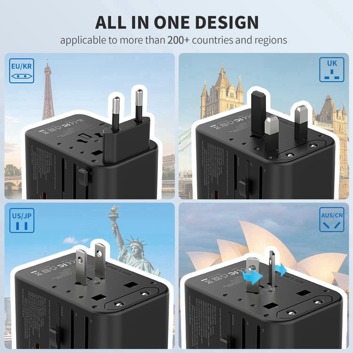Epicka 70W GaN PD Universal Travel Adapter, 3USB-C/2USB-A – full view