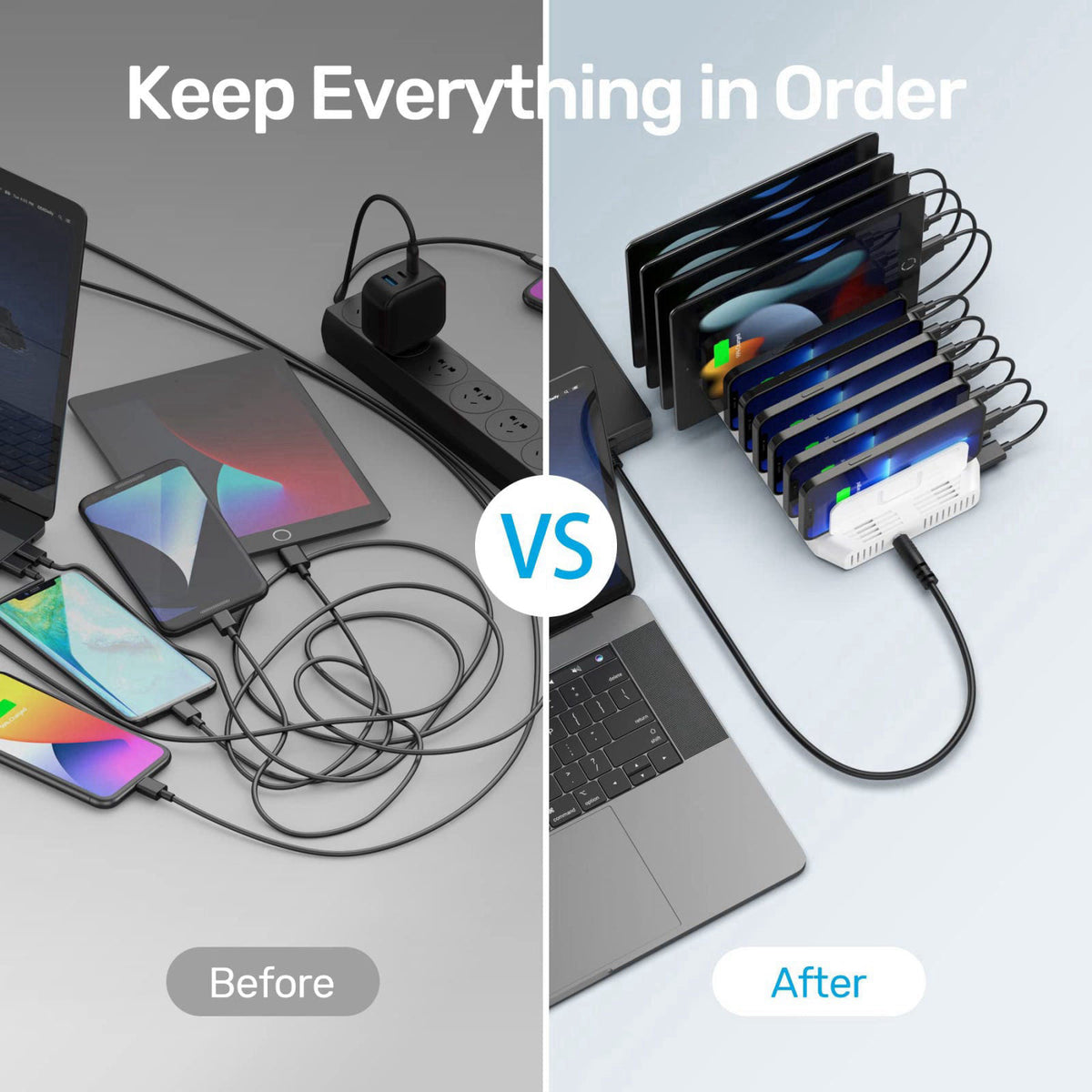 Unitek 10-Port Charging Station, USB Charger Organizer for Multiple Device – full view