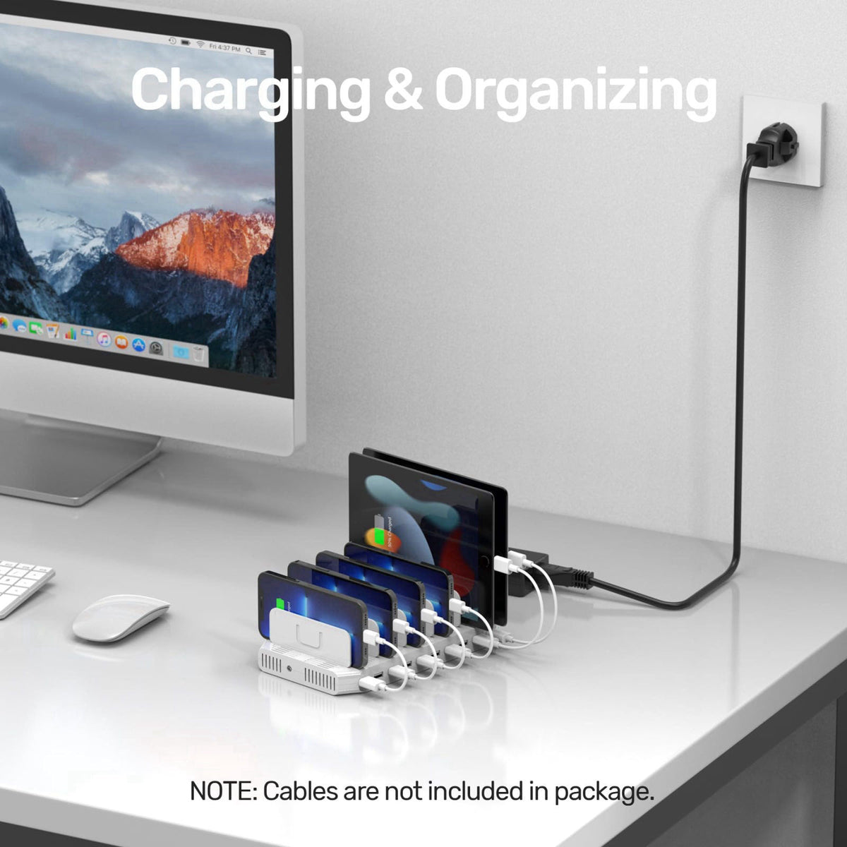 Unitek 10-Port Charging Station, USB Charger Organizer for Multiple Device – back view and specifications