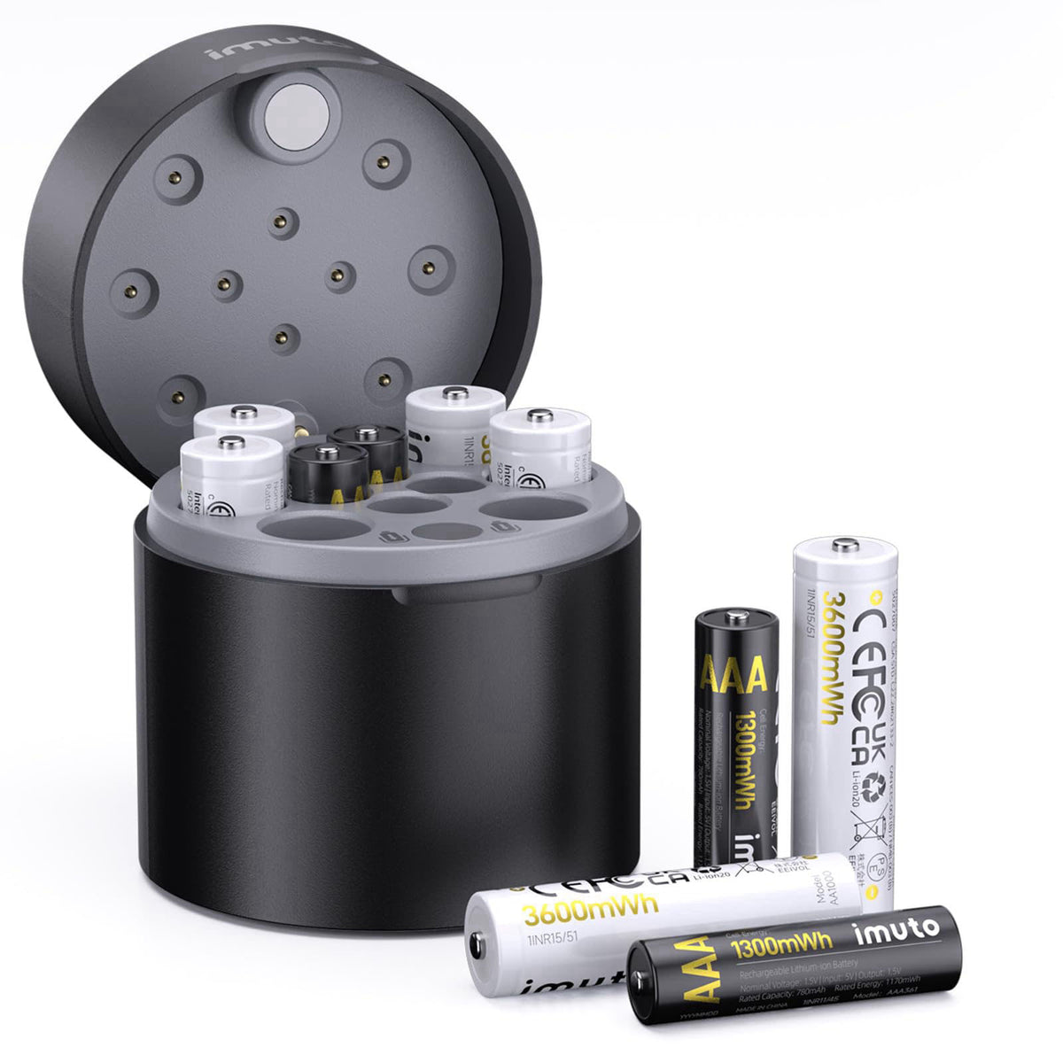 imuto AA & AAA Rechargeable Batteries with Charger, 6 AA + 4 AAA, Li-ion – product photo (Camera Battery &amp; Charger S
