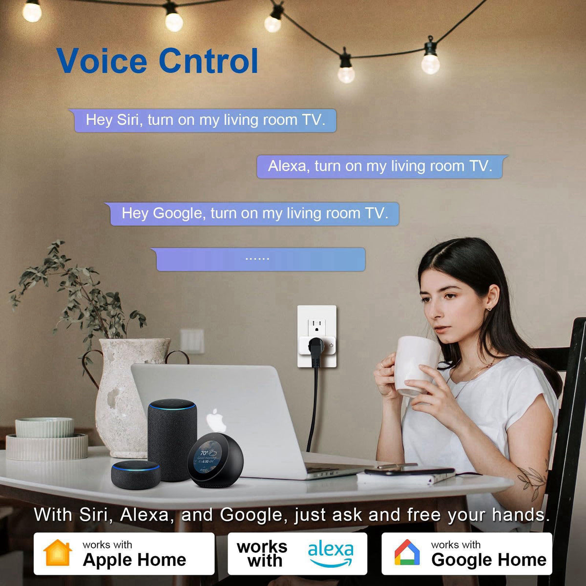 junlit Matter Smart Plug 15A, HomeKit, Siri, Alexa, Google, 2.4G, ETL&FCC, 4 PK – full view