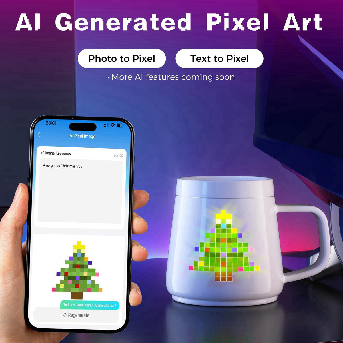 Namfar PixelMug P1:AI-Enhanced Smart Mug with Pixel Display|DIY Pixel Art|Remote Interaction|Coffee Temperature Tracking