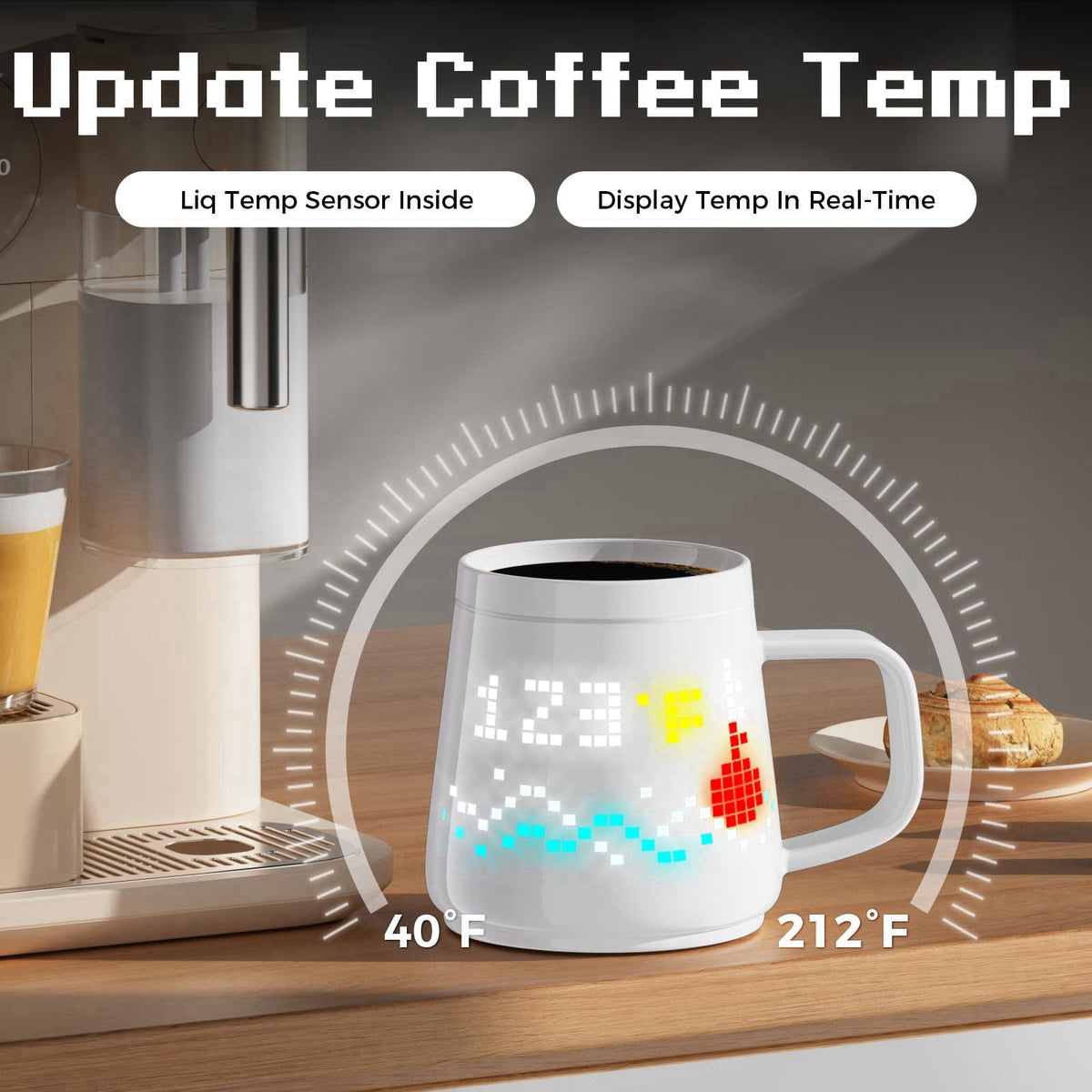 Namfar PixelMug P1:AI-Enhanced Smart Mug with Pixel Display|DIY Pixel Art|Remote Interaction|Coffee Temperature Tracking